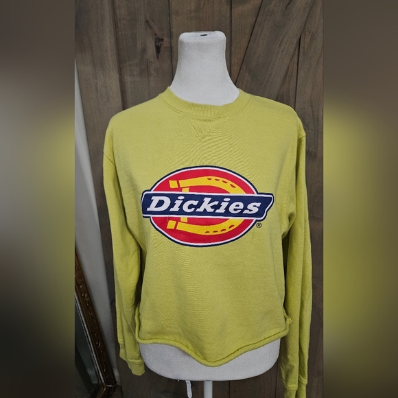 DICKIES Raw Hem Cropped Relaxed Fit Sweatshirt In Yellow Green Color.Size Medium - Picture 7 of 11